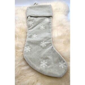 NEW Crate and Barrel Ivory Faux Mohair Velveteen Stocking 21” Snowflake Neutral